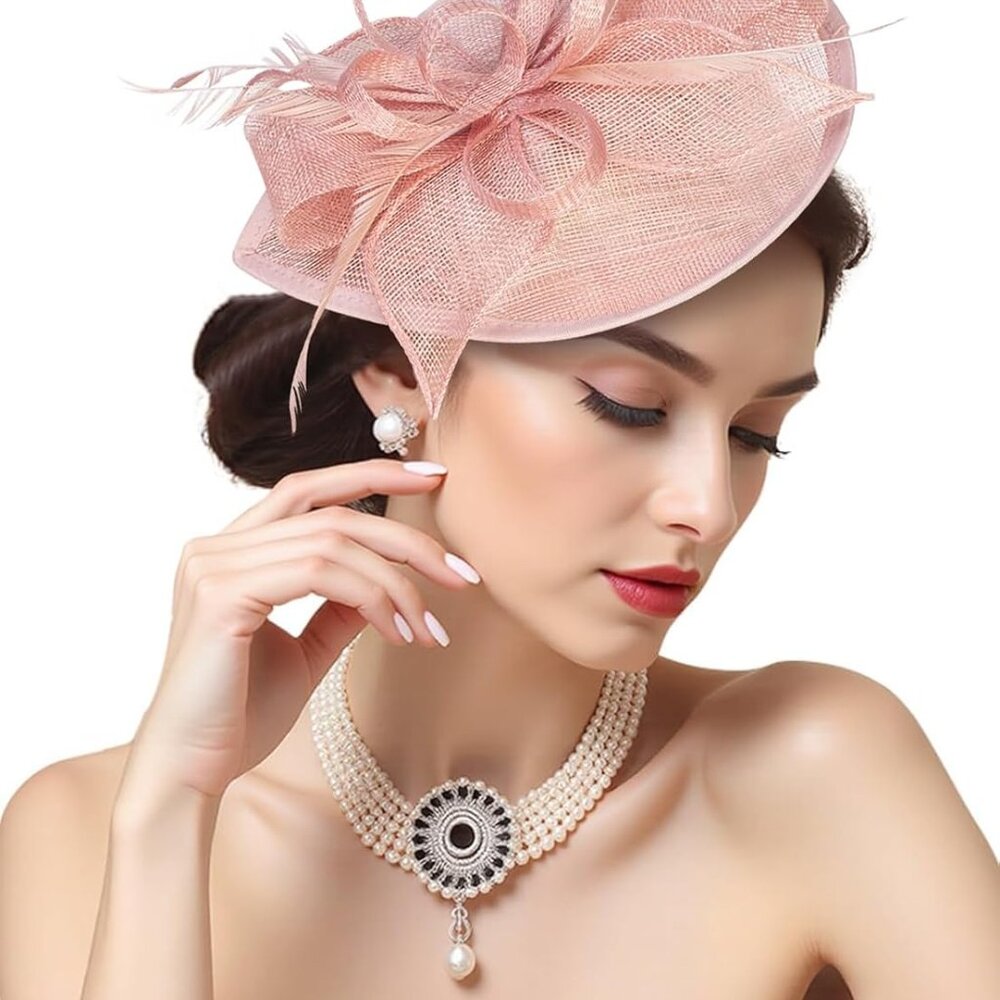 Sinamay Fascinator Hat Floral Feather Pillbox Derby Hats For Women Wedding Tea P